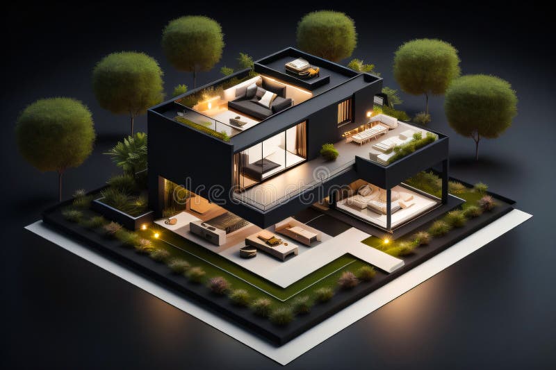 3d miniaturowy nowoczesny luksusowy dom generacyjny ai ilustracja wektor