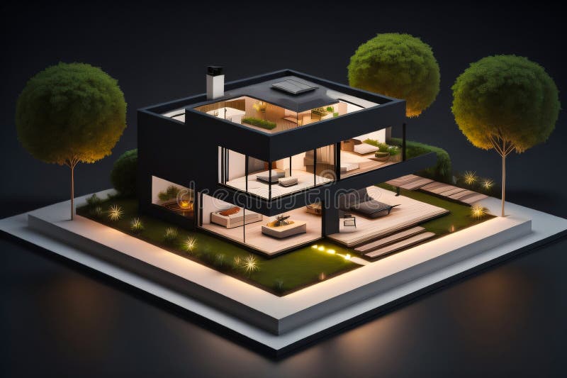 3d miniaturowy nowoczesny luksusowy dom generacyjny ai ilustracja wektor
