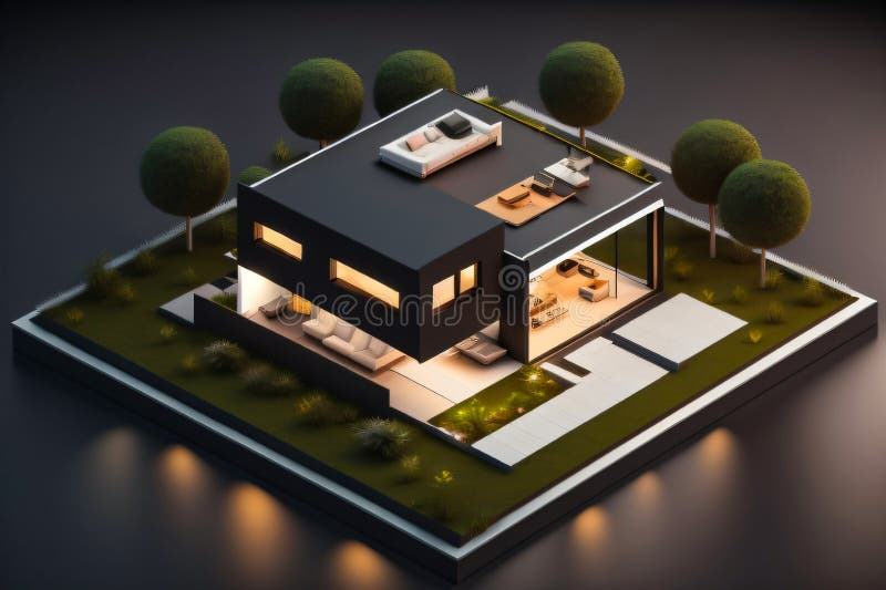 3d miniaturowy nowoczesny luksusowy dom generacyjny ai royalty ilustracja