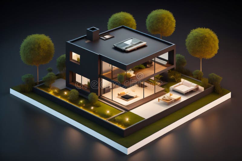 3d miniaturowy nowoczesny luksusowy dom generacyjny ai ilustracji