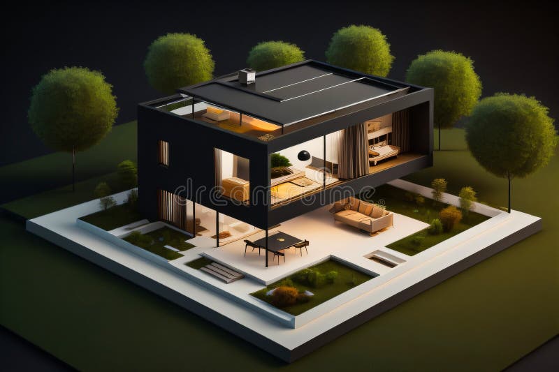3d miniaturowy nowoczesny luksusowy dom generacyjny ai ilustracji