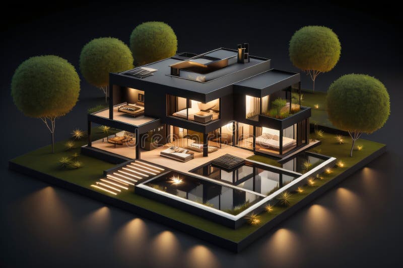 3d miniaturowy nowoczesny luksusowy dom generacyjny ai ilustracja wektor