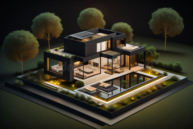 3d miniaturowy nowoczesny luksusowy dom generacyjny ai ilustracja wektor