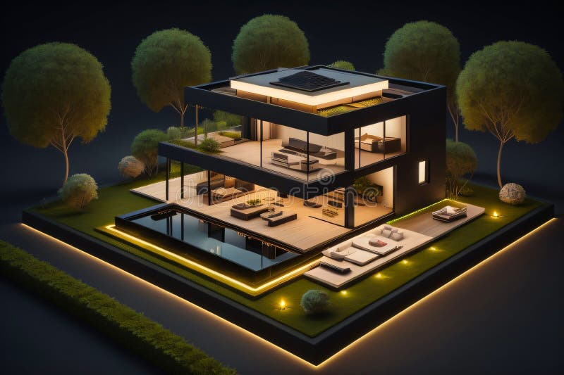 3d miniaturowy nowoczesny luksusowy dom generacyjny ai ilustracja wektor