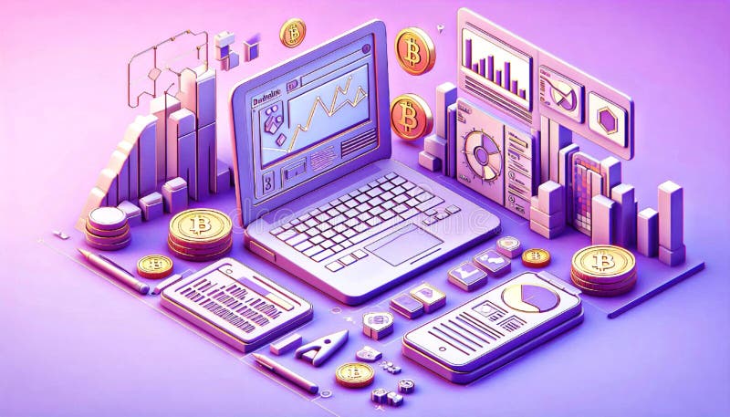 3d minimale Icon Daten Analytics Graphen Dashboard Bitcoins digitale Kryptowährung stock abbildung