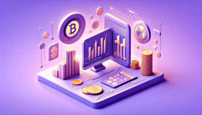 3d minimale Icon Daten Analytics Graphen Dashboard Bitcoins digitale Kryptowährung stock abbildung