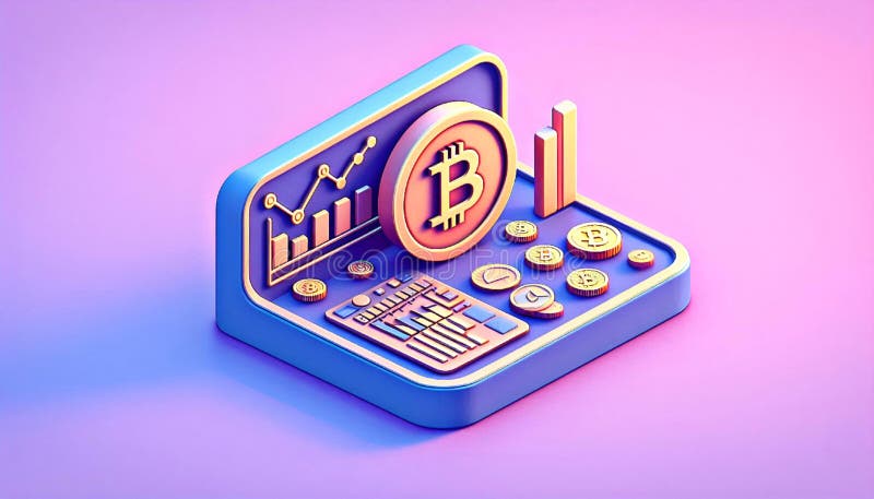 3d minimale Icon Daten Analytics Graphen Dashboard Bitcoins digitale Kryptowährung vektor abbildung
