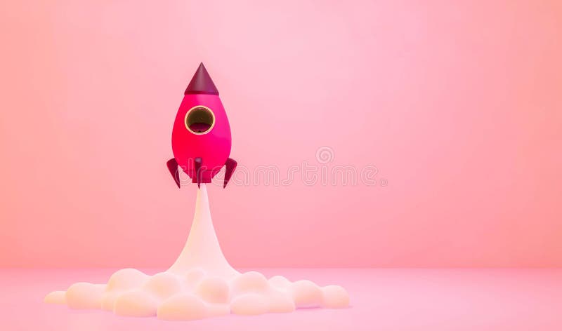 3 d minsta möjliga rosenraketuppskjutning. startaffärskoncept för produktlansering. royaltyfri illustrationer