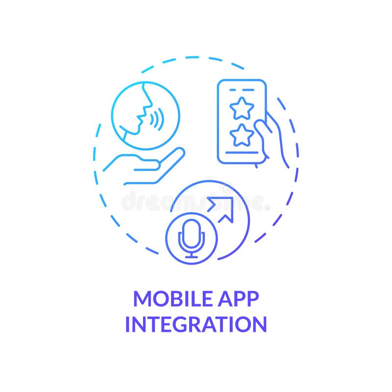 2D mobile app integration gradient icon concept. 2D mobile app integration thin line gradient icon concept, isolated vector, blue illustration representing voice assistant.