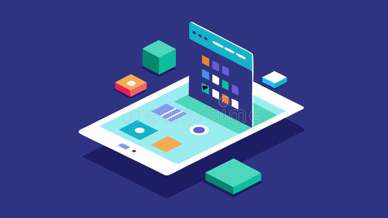 3D Mockup Display A designer using software to create a 3D mockup of a mobile app interface highlighting various angles vector illustration