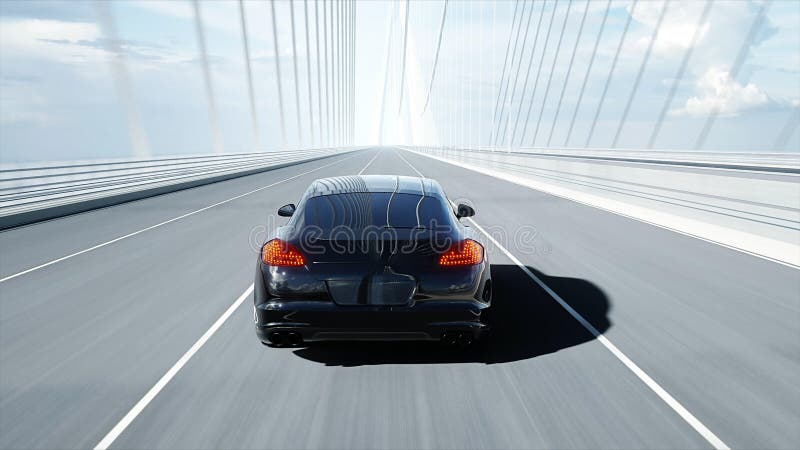 3d model czarny sportowy samoch?d na mo?cie Bardzo szybki je?d?enie ?wiadczenia 3 d royalty ilustracja 3d model czarny sportowy samoch?d na mo?cie Bardzo szybki je?d?enie ?wiadczenia 3 d royalty ilustracja