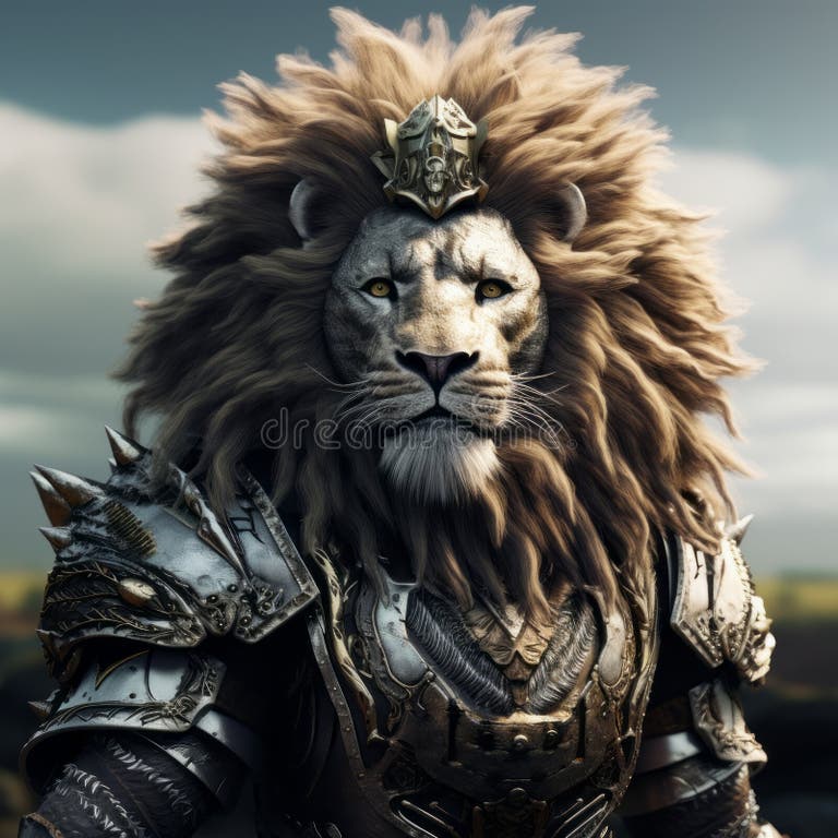 3d Model of Lion in Armor Vray Tracing, Wealthy Portraiture, Fantasy