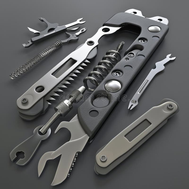 3D model of Multitool bottle opener with additional functionality and accessories royalty free illustration