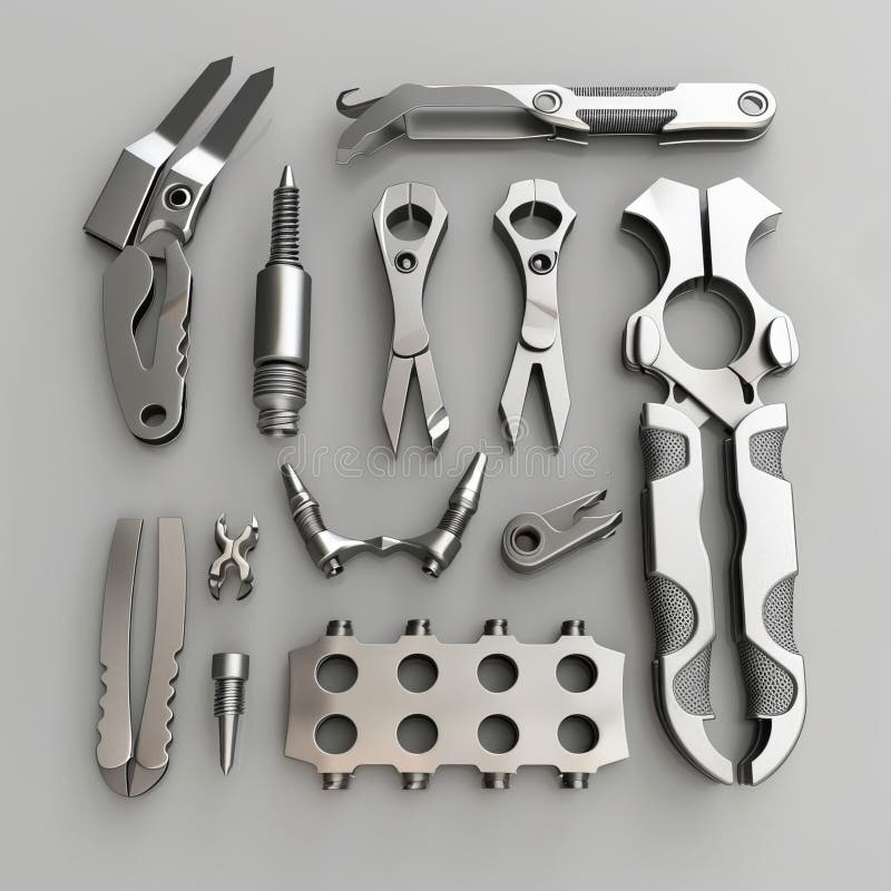 3D model of Multitool bottle opener with additional functionality and accessories vector illustration
