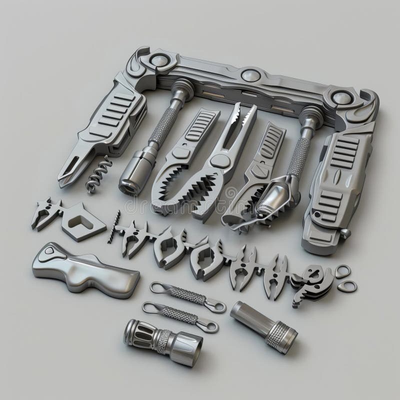 3D model of Multitool bottle opener with additional functionality and accessories royalty free illustration