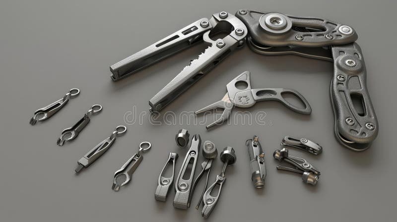 3D model of Multitool bottle opener with additional functionality and accessories vector illustration
