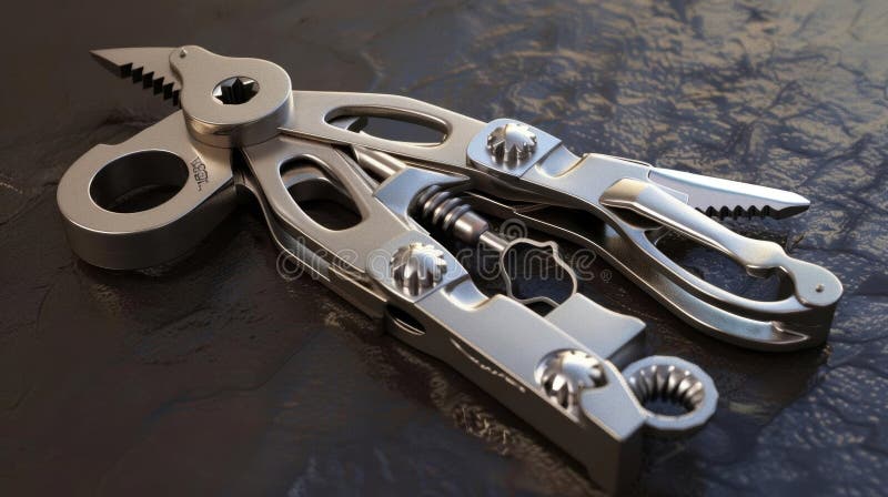 3D model of Multitool bottle opener with additional functionality and accessories vector illustration