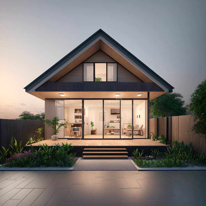 3d model referencyjny słodkiego małego domu dla ciepłego klimatu ai generowany ilustracja wektor