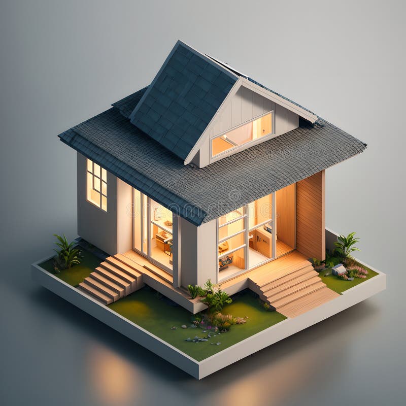 3d model referencyjny słodkiego małego domu dla ciepłego klimatu ai generowany. 3d model referencyjny słodkiego małego domu dla ciepłego klimatu generowanego przez obraz