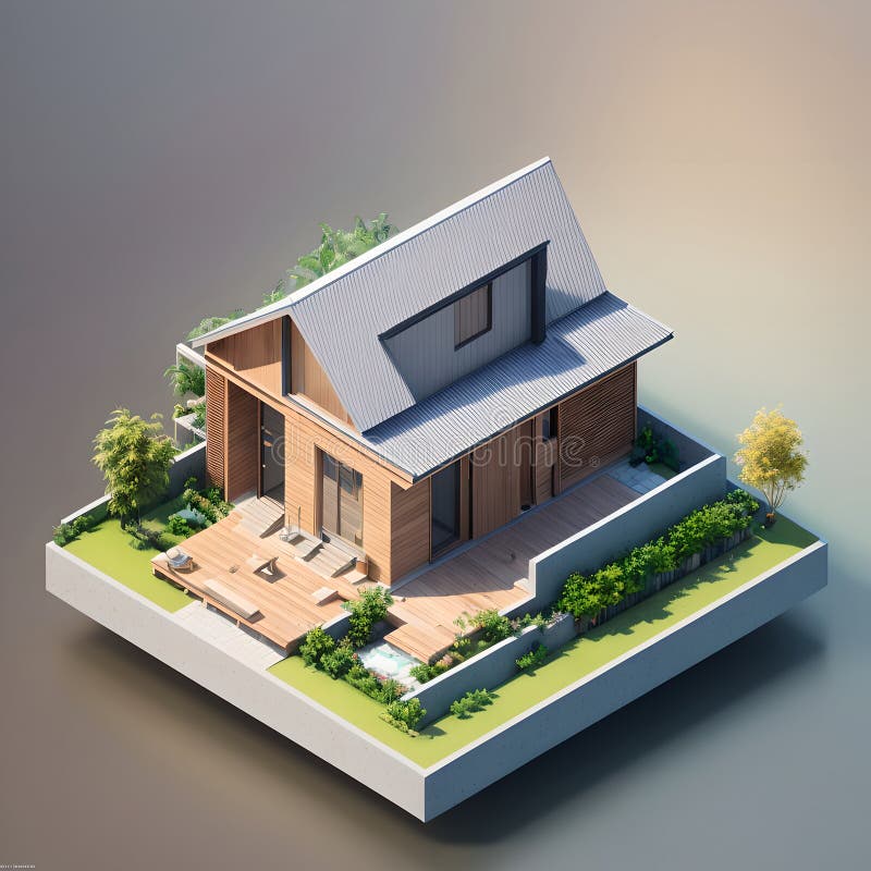 3d model referencyjny słodkiego małego domu dla ciepłego klimatu ai generowany ilustracja wektor