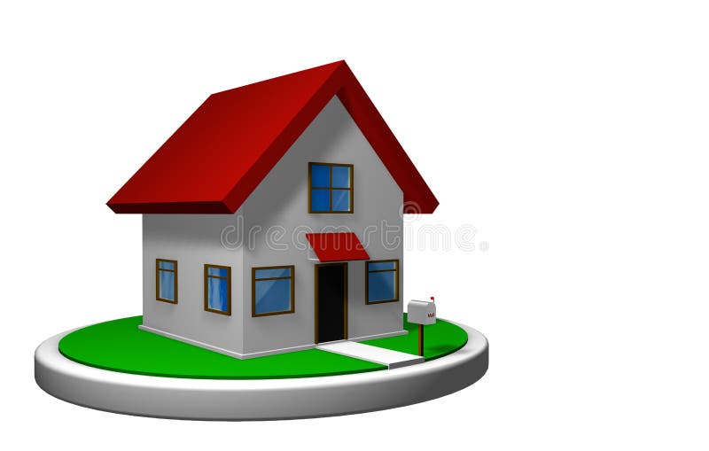 3D model of a small house with red roof on a white disk, with a mailbox in front royalty free illustration 3D model of a small house with red roof on a white disk, with a mailbox in front royalty free illustration