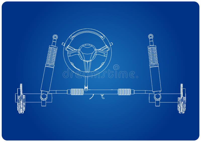 3d model of steering column and car suspension on blue