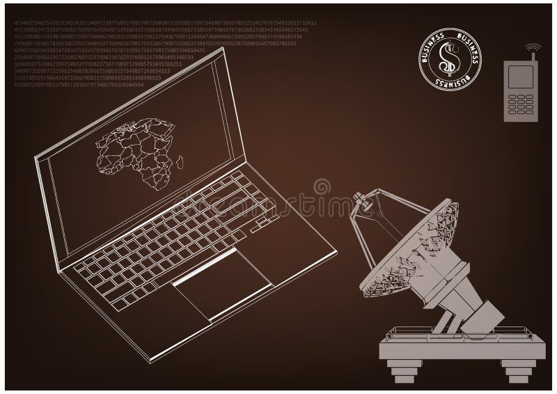 3d model van laptop en een antenne stock illustratie 3d model van laptop en een antenne stock illustratie