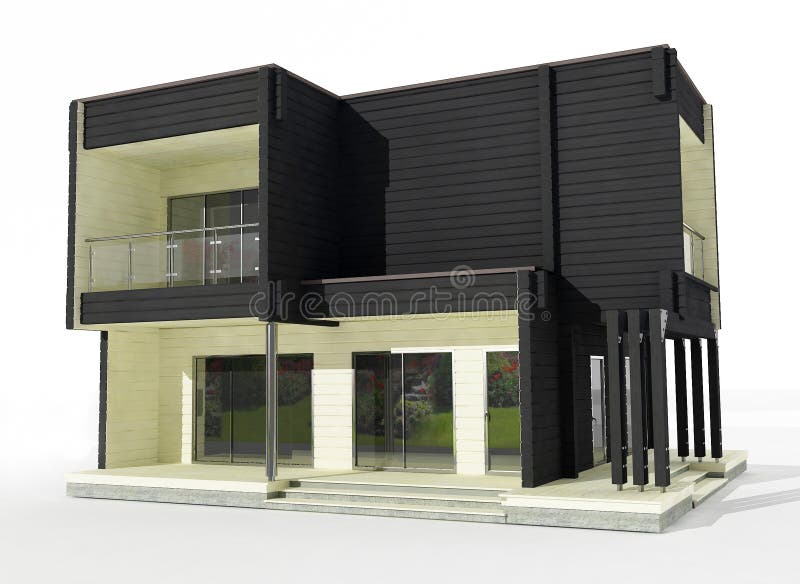 3d model van zwart-wit blokhuis op een witte achtergrond. vector illustratie 3d model van zwart-wit blokhuis op een witte achtergrond. vector illustratie