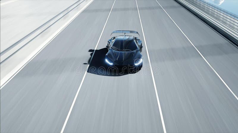 3d model van zwarte futuristische auto op de brug Zeer snel drijvend Concept toekomst het 3d teruggeven stock illustratie 3d model van zwarte futuristische auto op de brug Zeer snel drijvend Concept toekomst het 3d teruggeven stock illustratie