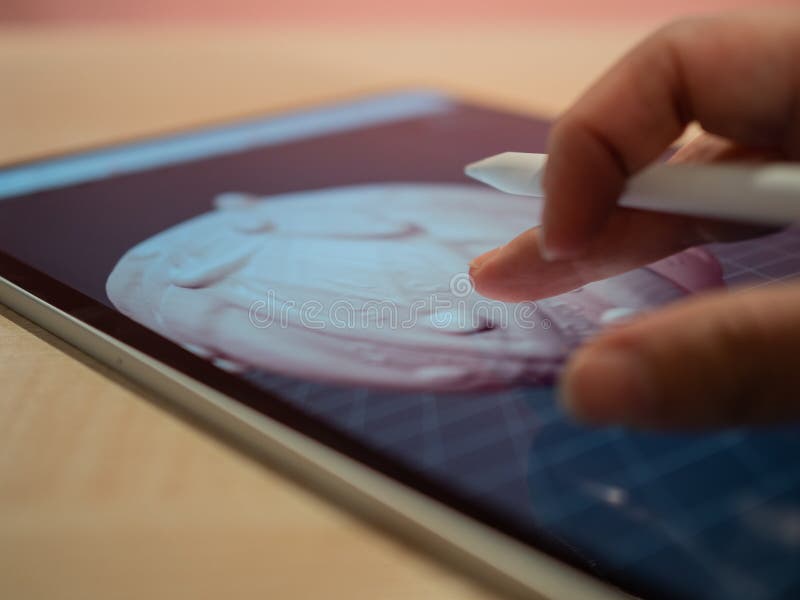 3D modeling in a mobile application, the author& x27;s hand creates a model royalty free stock photos