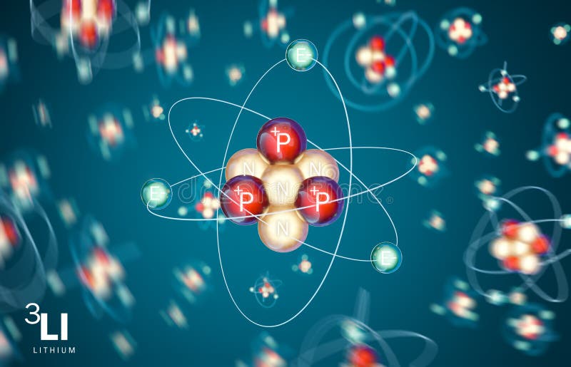 3D model of Lithium 3LI atoms. Lithium is highly reactive and flammable, pure form is a soft, silvery white metal. It belongs to the group of alkali metals lithowires. 3D rendering. 3D model of Lithium 3LI atoms. Lithium is highly reactive and flammable, pure form is a soft, silvery white metal. It belongs to the group of alkali metals lithowires. 3D rendering.