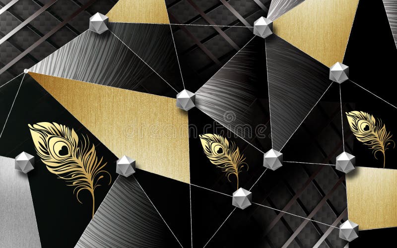 3d Modern Mural Wallpaper . Golden Shape, Geometric Forms in Dark Background with Golden Feather . for Interior Home Decor Stock Illustration - Illustration of bright, creative: 227690114 3d Modern Mural Wallpaper . Golden Shape, Geometric Forms in Dark Background with Golden Feather . for Interior Home Decor Stock Illustration - Illustration of bright, creative: 227690114