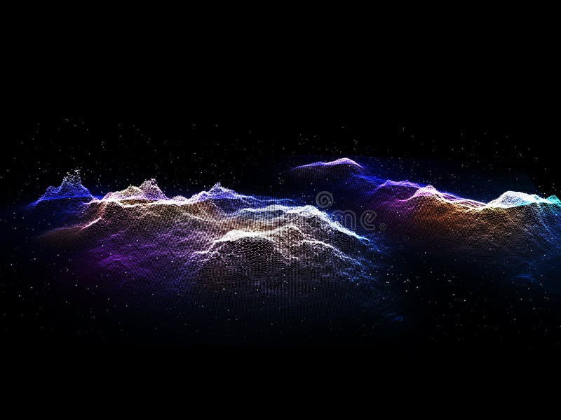 3D modern tech landscape background of cyber particles royalty free illustration