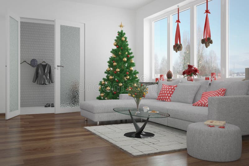 3d - moderne woonkamer - Kerstmis royalty-vrije illustratie 3d - moderne woonkamer - Kerstmis royalty-vrije illustratie