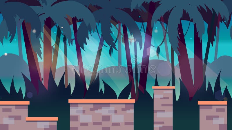 Dark jungles game background 2d game application. Vector design. Tileable horizontally. Dark jungles game background 2d game application. Vector design. Tileable horizontally.