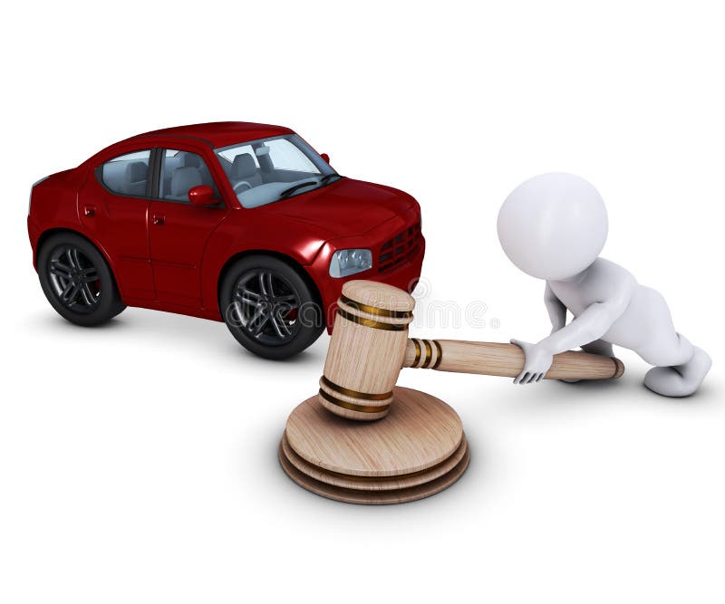 3D Render of Morph Man with car and gavel. 3D Render of Morph Man with car and gavel