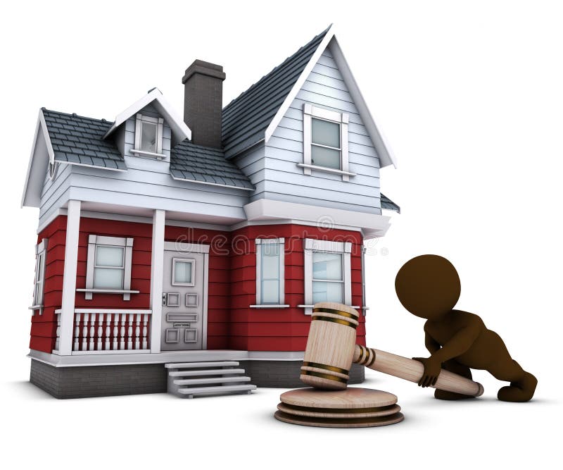 3D Render of Morph Man with house and gavel. 3D Render of Morph Man with house and gavel