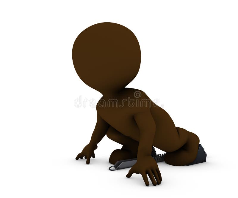 3D Render of Morph Man on starting blocks. 3D Render of Morph Man on starting blocks