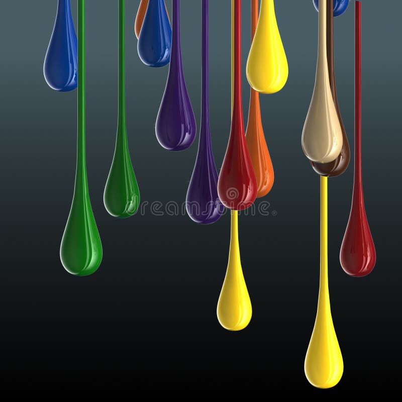 3D Multicolor Glossy Paint Drop Blobs on Black Background Stock ...