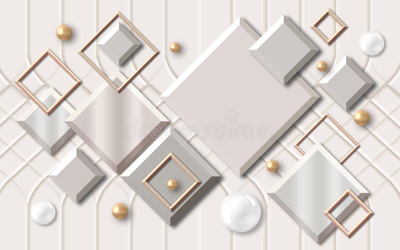 3d mural Abstract grayscale hexagon pattern design background wallpaper 3d metal wallpaper . golden ball and Squares