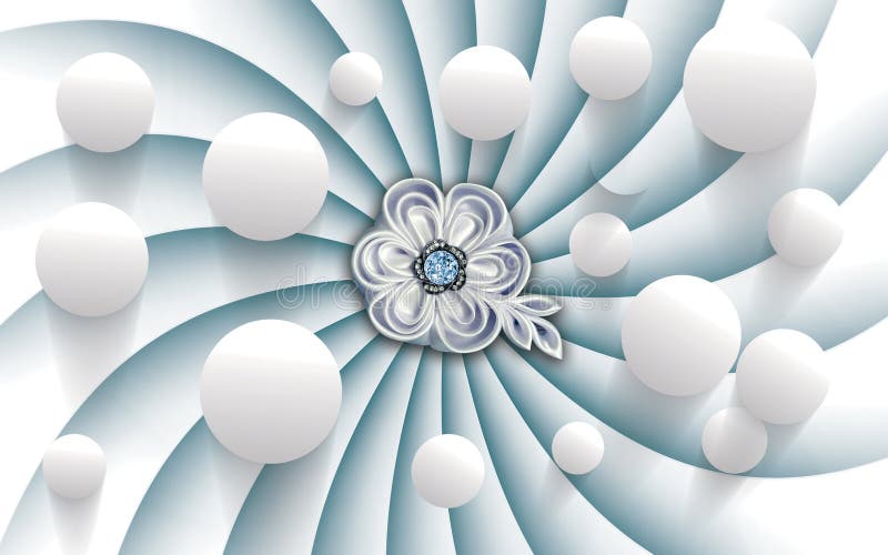 3d Mural Illustration Wallpaper with Flower . Fractal Digital Background  with White Circles . Stock Photo - Image of algorithm, modern: 195106902