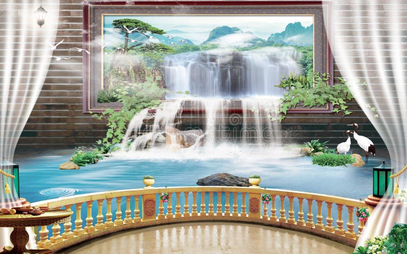 3d Mural Wallpaper Beautiful View of Landscape Background from the Old  Arches, Tree, Sun, Water , Birds Flowers and Transparent Cu Stock Image -  Image of travel, beauty: 166192725