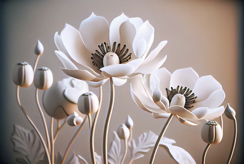 3d Murpapper med enkel ljusgrå bakgrund med plansfärg. rita moderna blommor till sovrumsdekan vektor illustrationer