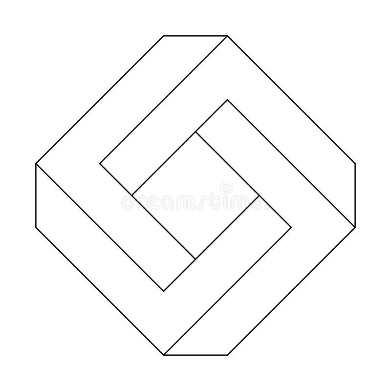 3d niemożliwy kwadrat. Ikona niemożliwego kwadratu. iluzja optyczna obiektu 3d geometrycznego. ilustracja wektorowa
