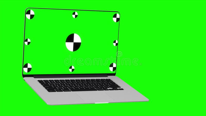 3D notebook laptop computer working green screen display Isolated on green background. 3D rendering. royalty free illustration
