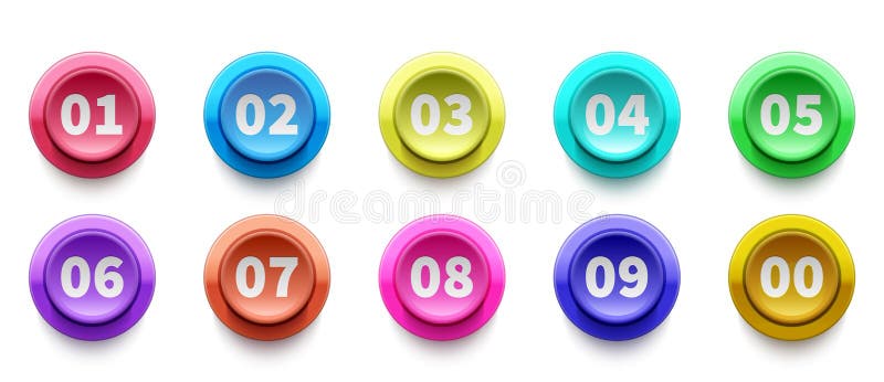 3D numbers bullet point. Circle buttons with numbers vector set. Colorful 3d buttons icons stock illustration 3D numbers bullet point. Circle buttons with numbers vector set. Colorful 3d buttons icons stock illustration