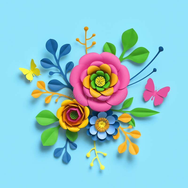 3d odpłacają się, rzemiosło papierowi kwiaty, round kwiecisty bukiet, botaniczny przygotowania, cukierków kolory, natury klamerki royalty ilustracja 3d odpłacają się, rzemiosło papierowi kwiaty, round kwiecisty bukiet, botaniczny przygotowania, cukierków kolory, natury klamerki royalty ilustracja