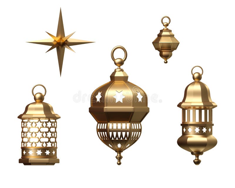 3d odpłacają się, złoty lampion, magiczna lampa, gwiazda, plemienny arabski wystrój, odizolowywająca ornament kolekcja, arabeskow ilustracji