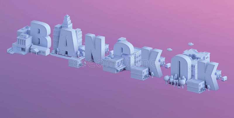 3d odpłacają się mini miasto, typografia 3d imię Bangkok ilustracji 3d odpłacają się mini miasto, typografia 3d imię Bangkok ilustracji