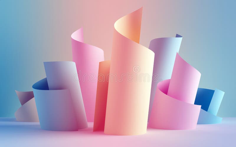 3d odpłacają się, papierowe faborek rolki, abstraktów kształty, mody tło, zawijas, pastelowe neonowe ślimacznicy, kędzior, spiral ilustracji 3d odpłacają się, papierowe faborek rolki, abstraktów kształty, mody tło, zawijas, pastelowe neonowe ślimacznicy, kędzior, spiral ilustracji